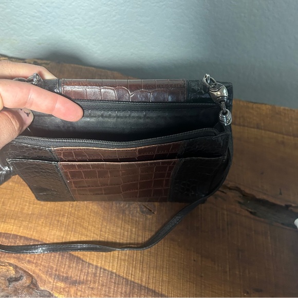 Brighton Leather Crossbody Bag Black and Brown with dust Bag snap closure - Picture 10 of 11